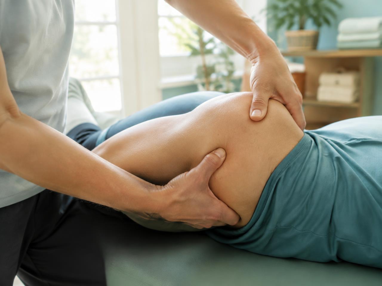 Therapeutenhände bei einer manuellen Behandlung